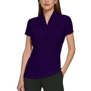 DKNY Donna Karan Purple V-Neck Top Size L